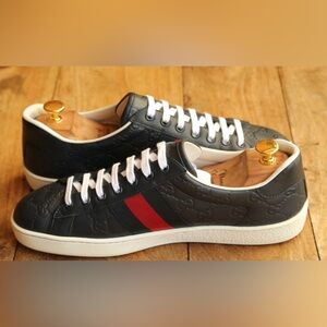 Gucci Ace Blue GG Monogram Leather Sneakers US 9 EU 42 UK 8 Excellent Condition